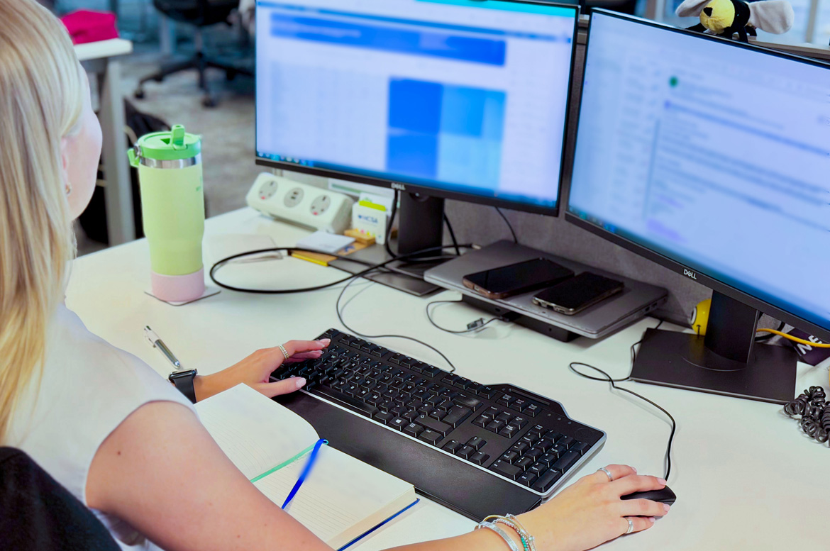 Colleague at computer